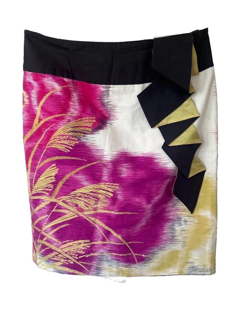 Anthropologie Floreat Origami Ruffle Floral Pencil Skirt Cotton Size 8